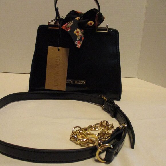 Steve Madden NEW Woman Small Black Red Gold Tone Magnetic Top Strap Bag Purse - Picture 13 of 13